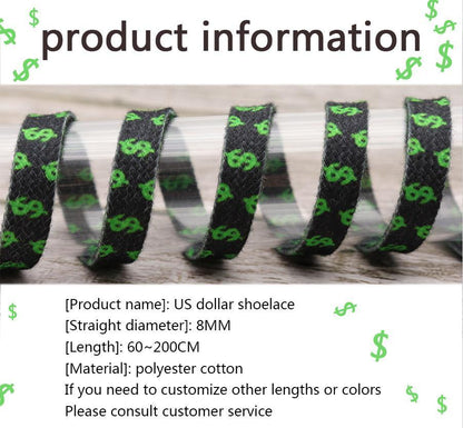 8MM Flat Canvas Polyester Cotton Laces Black-Green Dollar Heat Transfer Printing Pattern Top Ropes