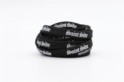 7MM Saint Side White Black Letter Flat Type Waist Laces Men Women Sneaker Ropes Boots Canvas Casual