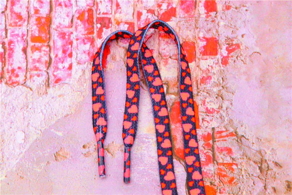Top Quality Shoelaces Accessories 8MM Flat Pink Girl Lovers Heart Heat Transfer Printing Women