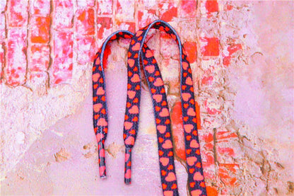 Top Quality Shoelaces Accessories 8MM Flat Pink Girl Lovers Heart Heat Transfer Printing Women