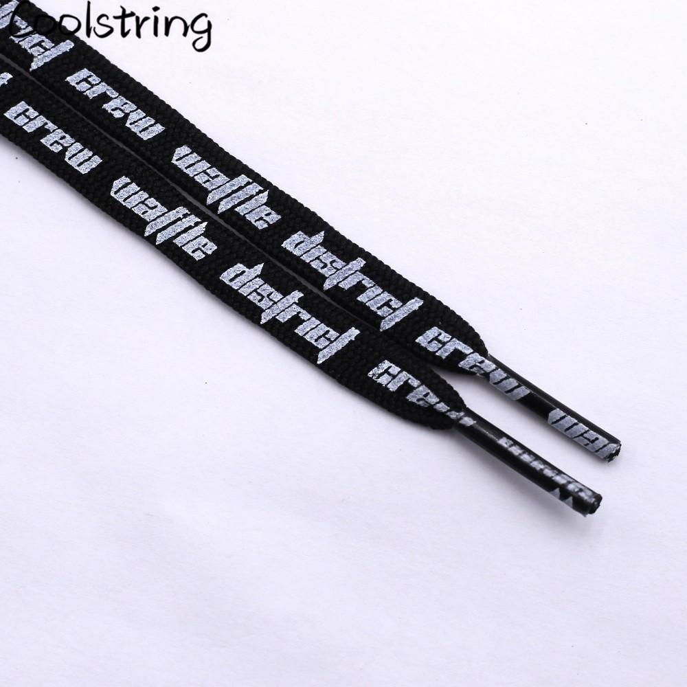Double-sided Screen Printing Waffle District Crew Laces Beige Black Authentic Sports Shoelace
