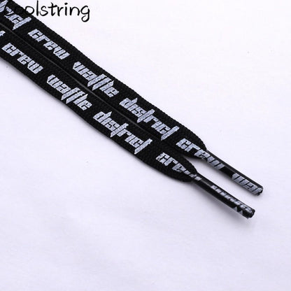 Double-sided Screen Printing Waffle District Crew Laces Beige Black Authentic Sports Shoelace