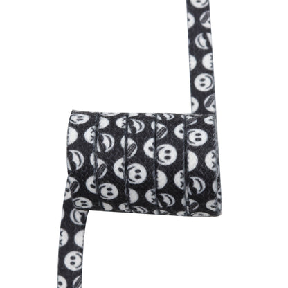 8MM Flat Black White Smiling Heat Transfer Printing Black Polyester Shoelaces For Kids Men Women