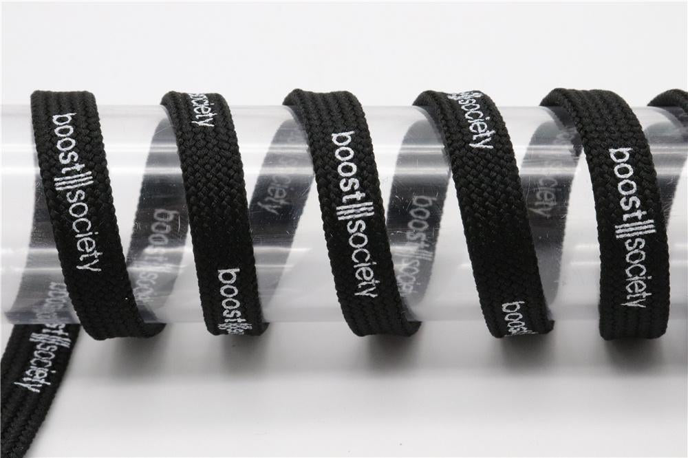 7MM  "boos society" Letter Silk Printing White Black Shoelaces изи буст кроссовки Flat Ropes Easy