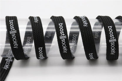 7MM  "boos society" Letter Silk Printing White Black Shoelaces изи буст кроссовки Flat Ropes Easy