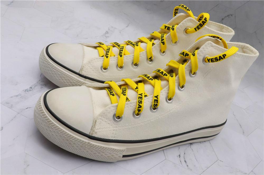 7MM Superior Shoe Accessory Silk Screen Yellow Black Letter Printing Unisex Canvas Shoelaces