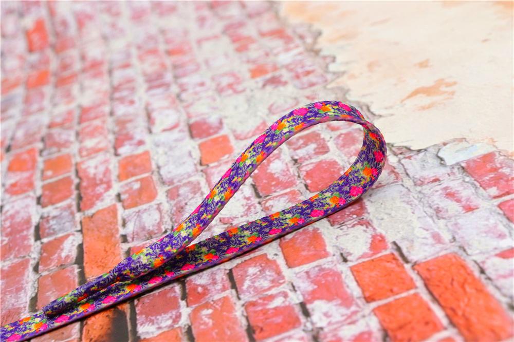 1 Pair 8MM Flat Type Purple Small Floral Pattern Heat Transfer Printing Lady's Dress Shoelaces Nice