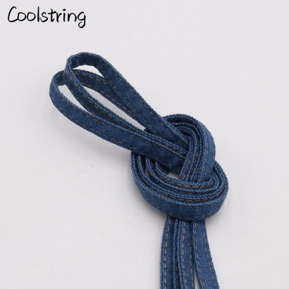 8mm Premium Flat Denim Shoelaces Metal Aglet Classic Laces Customize Your Kicks Blue Black