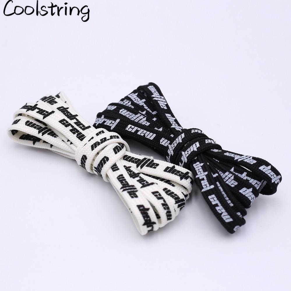 Double-sided Screen Printing Waffle District Crew Laces Beige Black Authentic Sports Shoelace