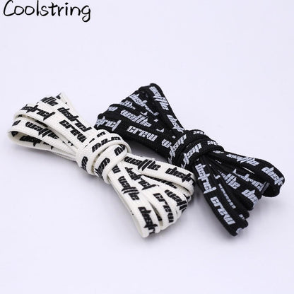 Double-sided Screen Printing Waffle District Crew Laces Beige Black Authentic Sports Shoelace