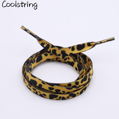 Fashion Trend 7mm Polyester Digital Printed Leopard Flat Sports Laces Thermal Transfer Shoelaces