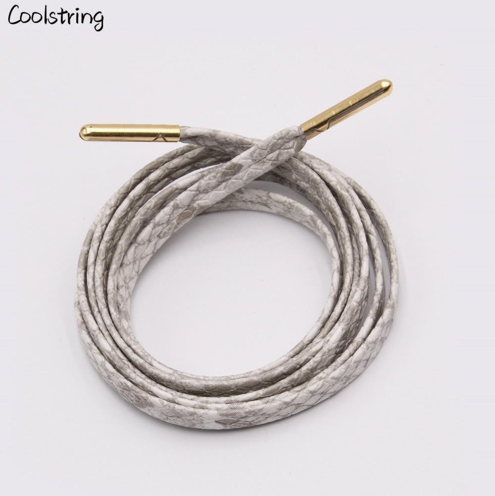 6 Colors Flat Snakeskin Snake Shoe Laces Luxury PU Leather LE ShoeLaces With Gold Metal Aglets For