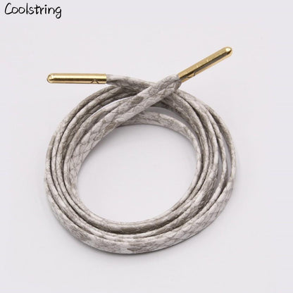 6 Colors Flat Snakeskin Snake Shoe Laces Luxury PU Leather LE ShoeLaces With Gold Metal Aglets For