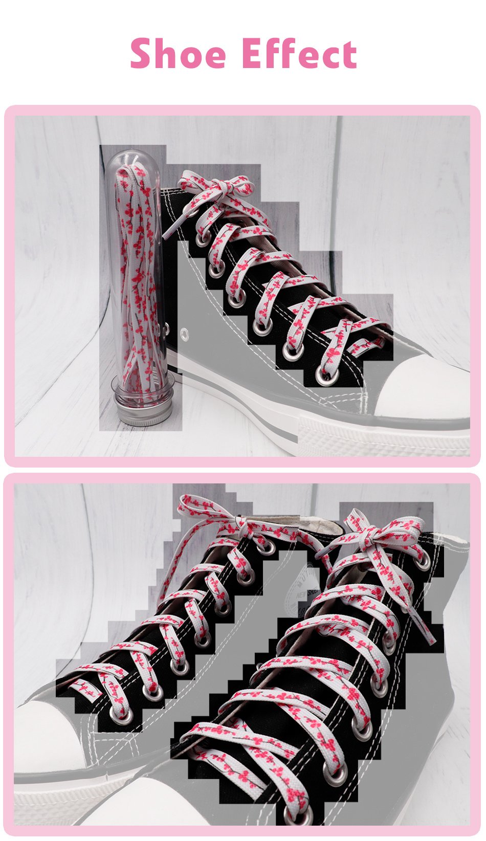 7MM Floral Heat Transfer Printing Shoe Laces Top Accessory Sneaker Women White Red Stamp Pretty Cord