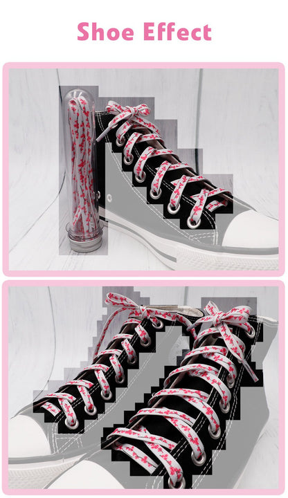 7MM Floral Heat Transfer Printing Shoe Laces Top Accessory Sneaker Women White Red Stamp Pretty Cord