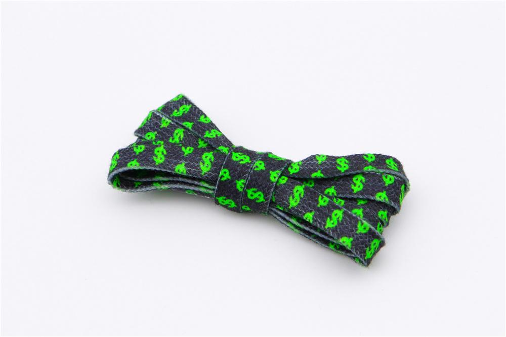 8MM Flat Canvas Polyester Cotton Laces Black-Green Dollar Heat Transfer Printing Pattern Top Ropes