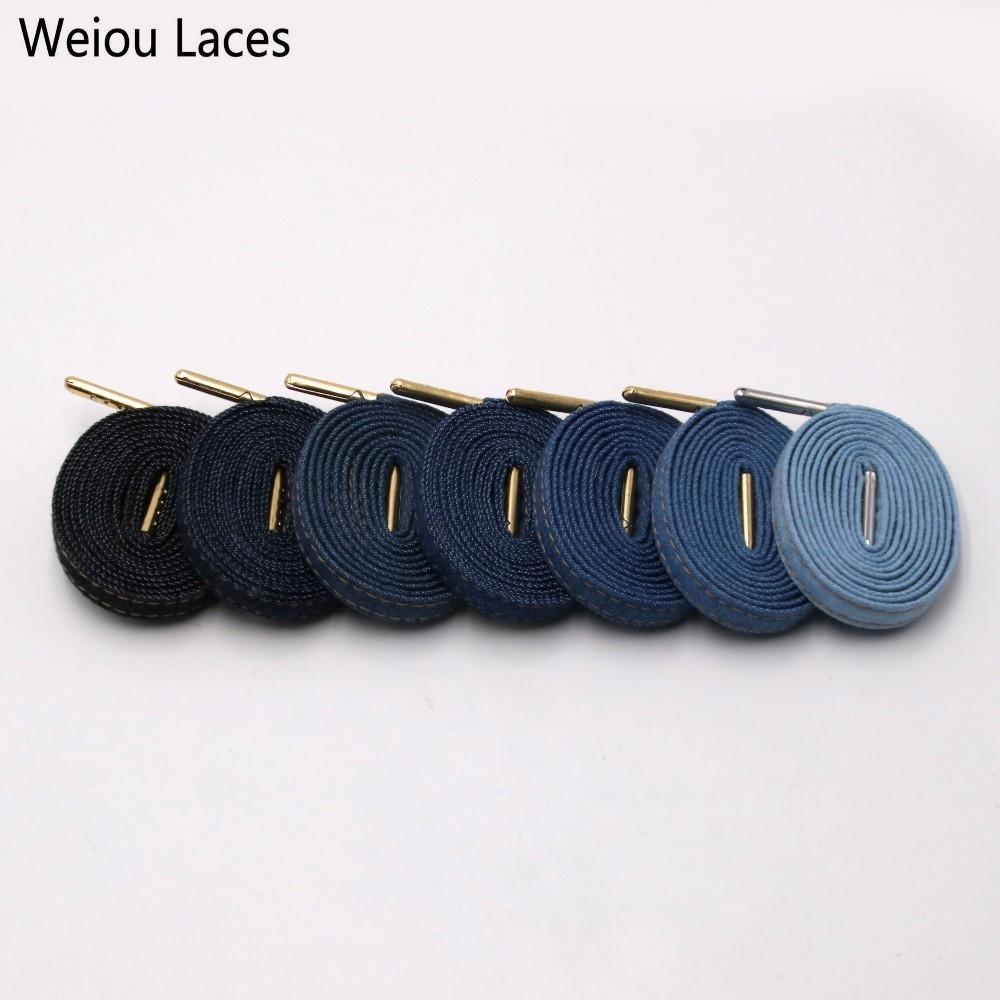 Weiou Premium Flat Denim Shoelaces With Metal Tips Cool Laces To Customize Your Kicks Blue Black