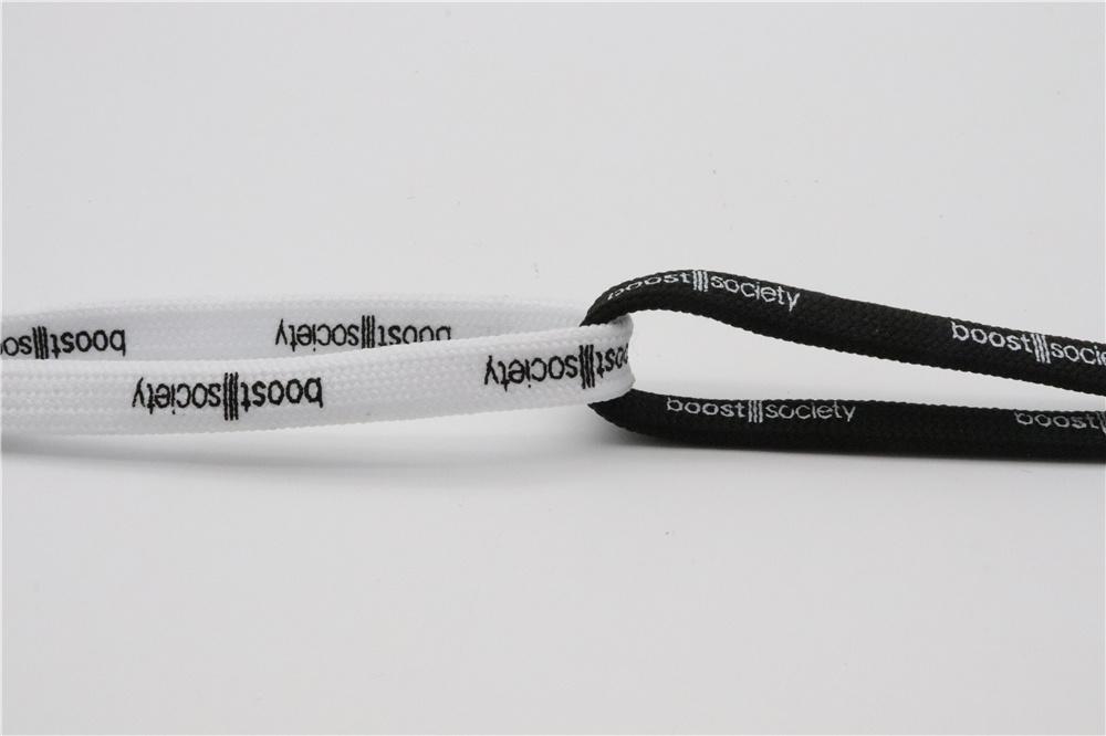 7MM  "boos society" Letter Silk Printing White Black Shoelaces изи буст кроссовки Flat Ropes Easy