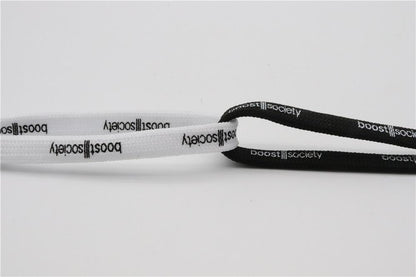 7MM  "boos society" Letter Silk Printing White Black Shoelaces изи буст кроссовки Flat Ropes Easy