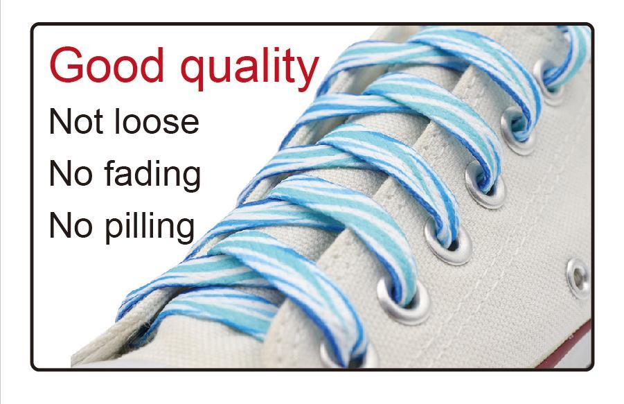 8MM Blue White Striped Ripple Heat Transfer Printing Shoelaces Top Accessories Women Sneaker Ropes