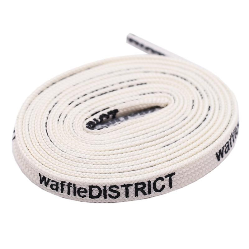 7mm Beige Black "waffleDISTRICT" Letter Printing Shoelaces Unisex Canvas Sneakers Universal Cordens