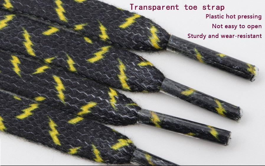 8MM Wide Shoe Accessories Black&Yellow Lighting Heat Transfer Printing Flat Laces Canvas Boots