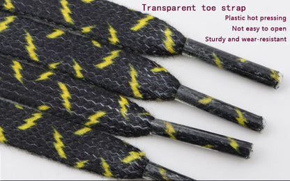 8MM Wide Shoe Accessories Black&Yellow Lighting Heat Transfer Printing Flat Laces Canvas Boots