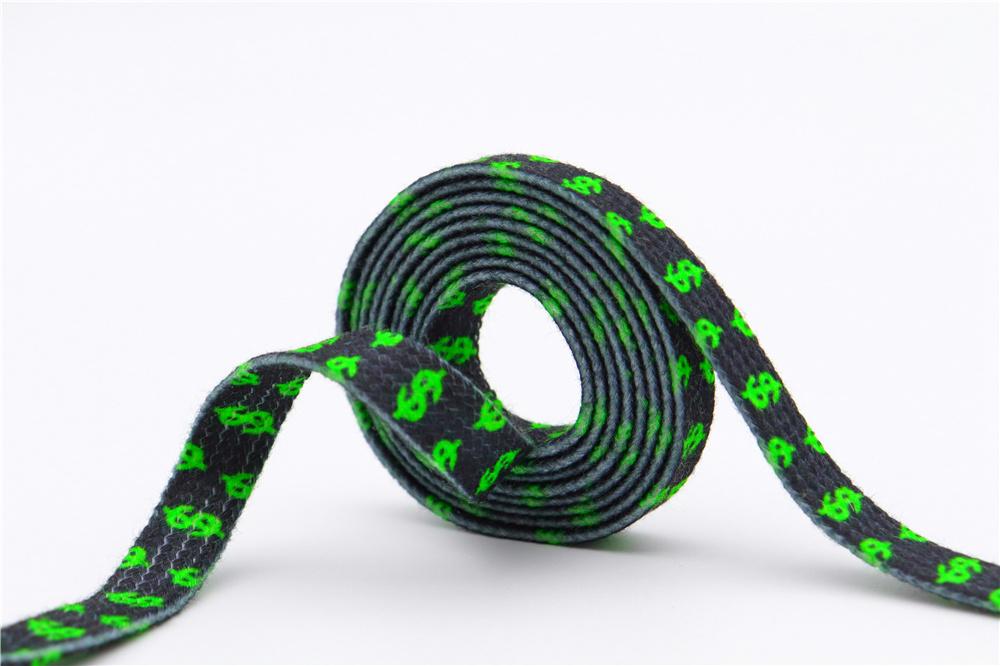 8MM Flat Canvas Polyester Cotton Laces Black-Green Dollar Heat Transfer Printing Pattern Top Ropes