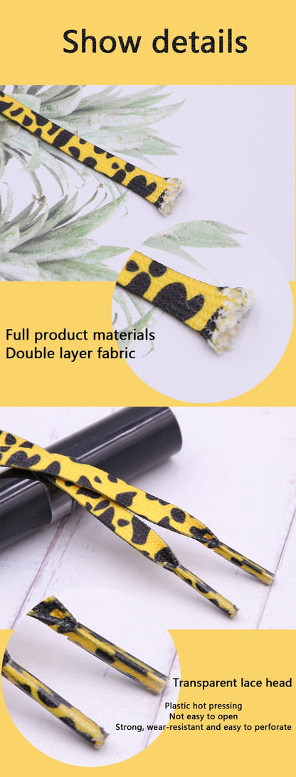 Fashion Trend 7mm Polyester Digital Printed Leopard Flat Sports Laces Thermal Transfer Shoelaces