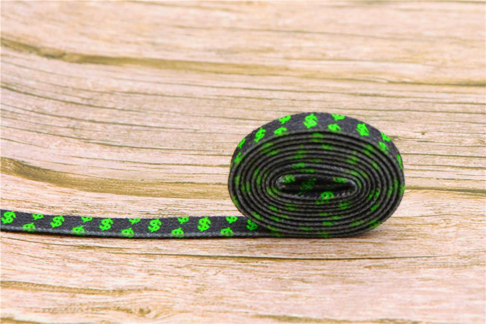 8MM Flat Canvas Polyester Cotton Laces Black-Green Dollar Heat Transfer Printing Pattern Top Ropes