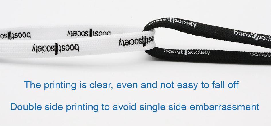 7MM  "boos society" Letter Silk Printing White Black Shoelaces изи буст кроссовки Flat Ropes Easy