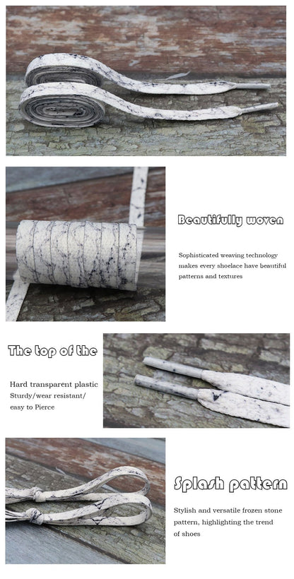 8MM White Black Glacier Frozen Stone Textur Shoelaces Unisex For Zapatillas Mujer Flat Perfect Shoe