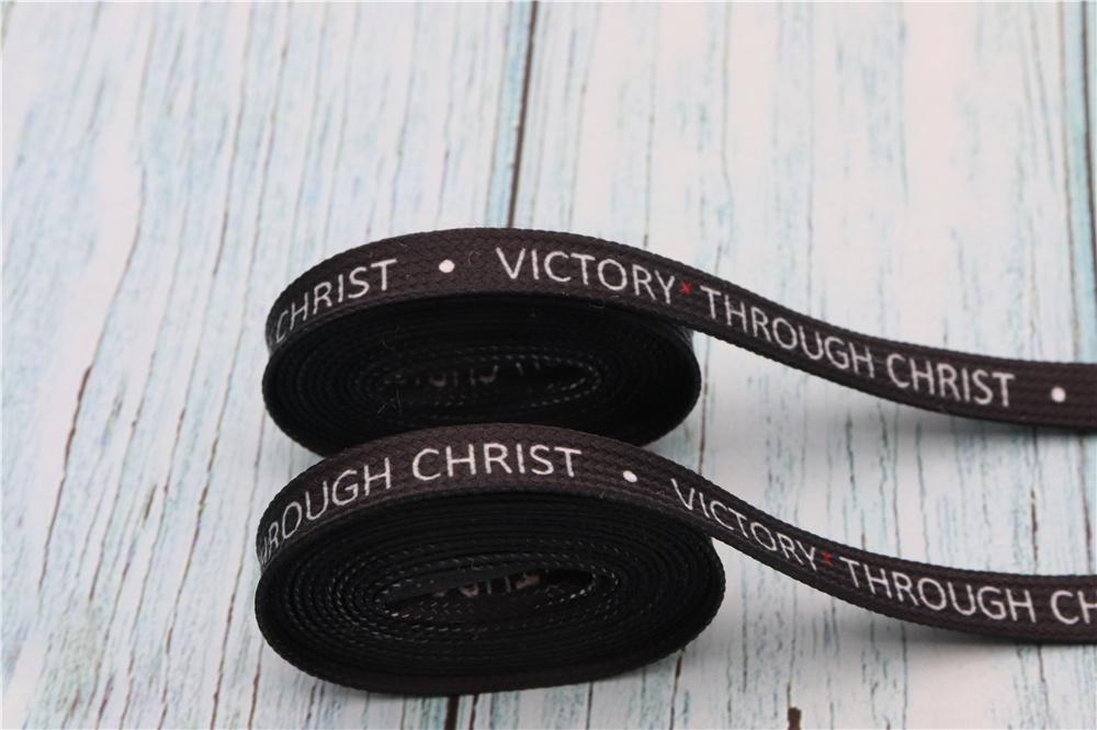 8MM Top Shoelaces "VOCTORY THROUGH CHRIST" Letter Printing Decorative Shoe Accessories Polyester
