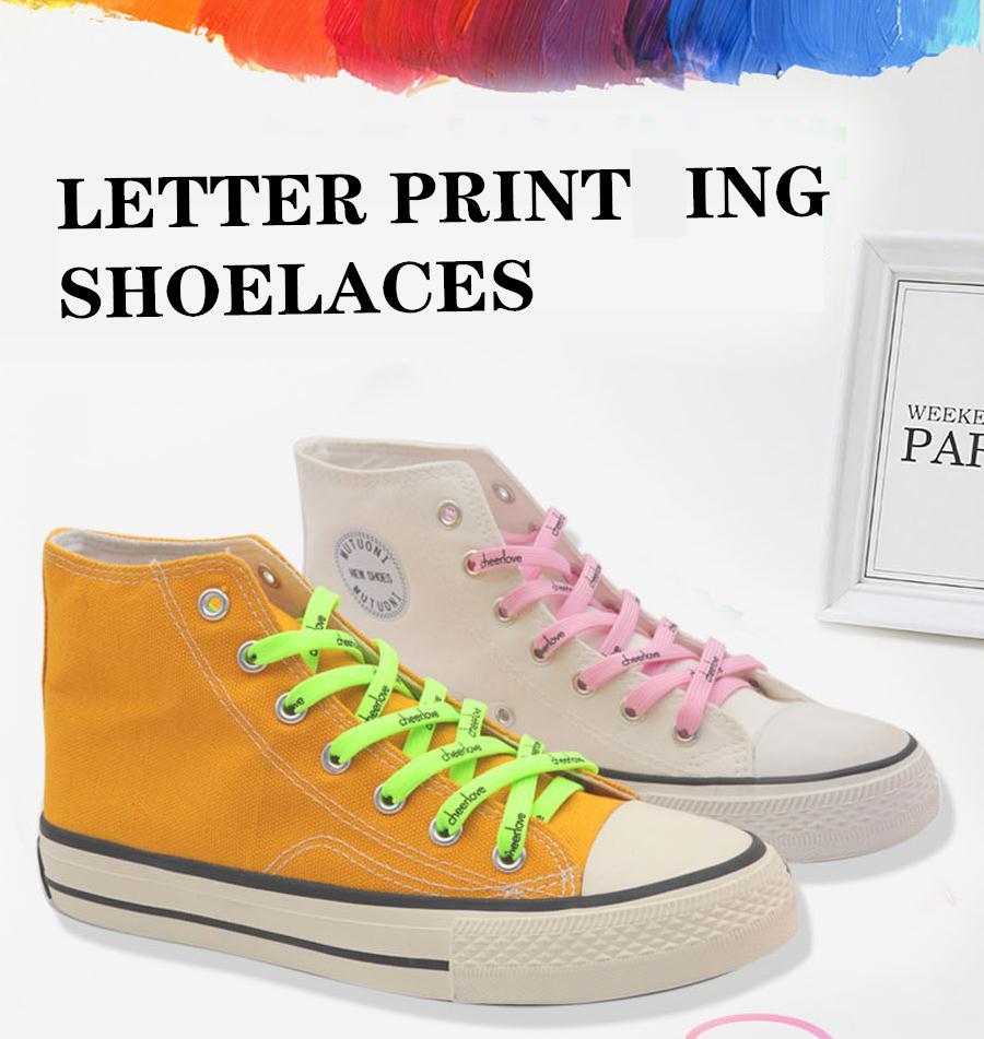 7mm Letter Printing Shoelaces Green Pink Yellow Red Colours for Kid Adult Unisex Canvas Shoe String