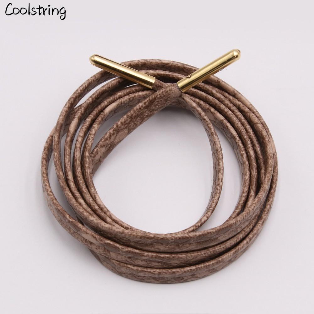 6 Colors Flat Snakeskin Snake Shoe Laces Luxury PU Leather LE ShoeLaces With Gold Metal Aglets For