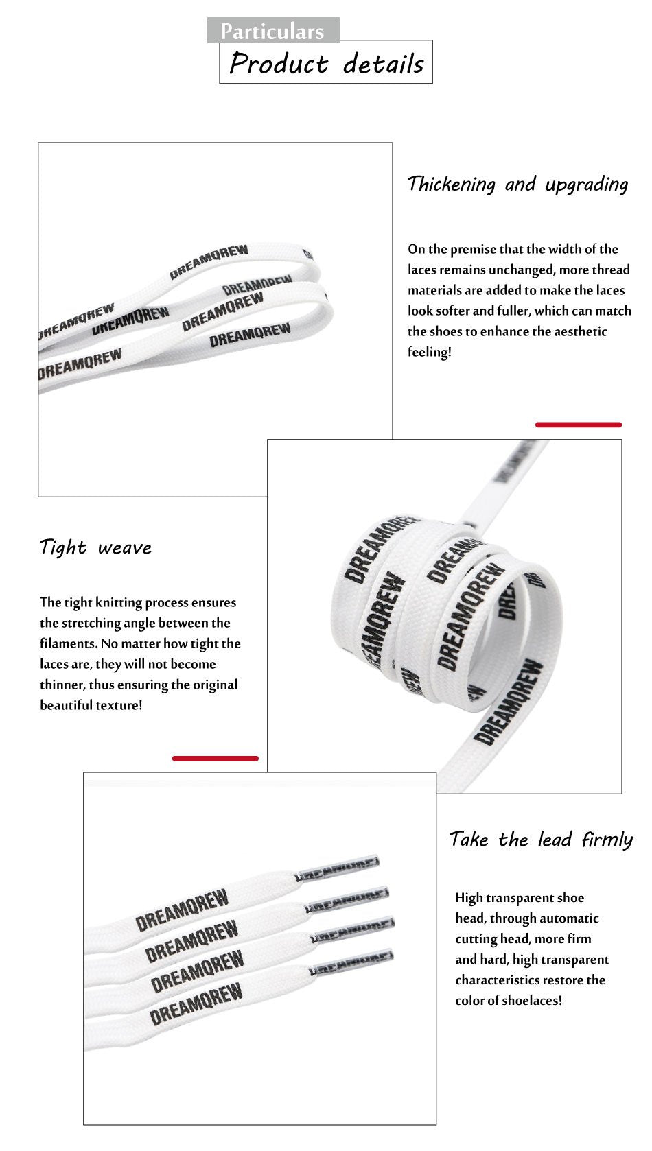 8MM Double Layer Stronger Polyester Shoelaces "DREAMQREW" Letter Printing Unisex For Canvas Boots