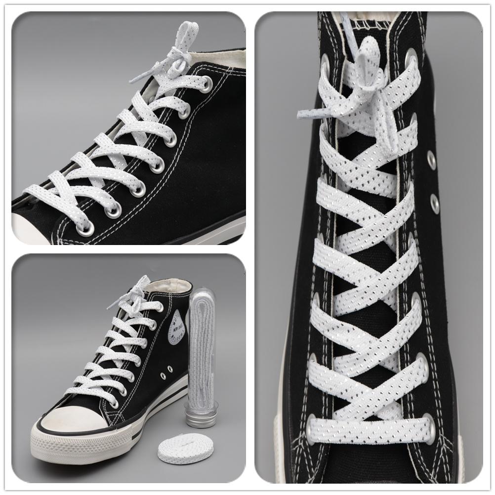 8MM Pretty Shoe Accessories White Black Flat Type Shoelaces Top Quality Metallic Yarn Laces For