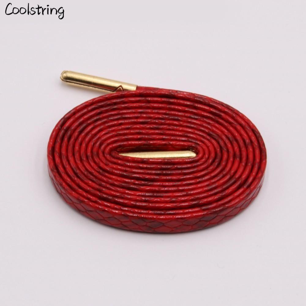 6 Colors Flat Snakeskin Snake Shoe Laces Luxury PU Leather LE ShoeLaces With Gold Metal Aglets For