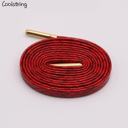 6 Colors Flat Snakeskin Snake Shoe Laces Luxury PU Leather LE ShoeLaces With Gold Metal Aglets For
