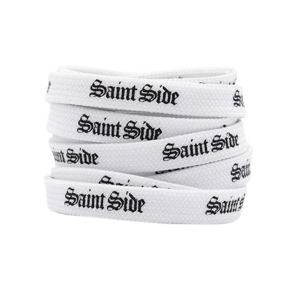 7MM Saint Side White Black Letter Flat Type Waist Laces Men Women Sneaker Ropes Boots Canvas Casual