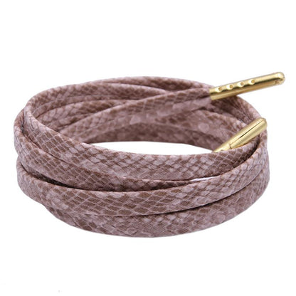 6 Colors Flat Snakeskin Snake Shoe Laces Luxury PU Leather LE ShoeLaces With Gold Metal Aglets For
