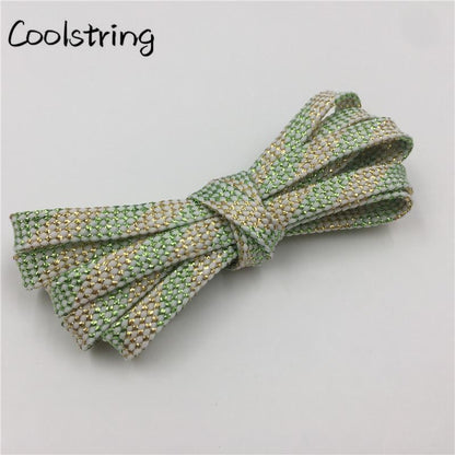 7mm Flat Black White Light Green Glitter Shoelaces Shiny Bootlaces Double Layer Hollow Shoe Laces