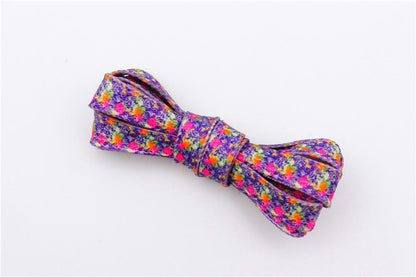 1 Pair 8MM Flat Type Purple Small Floral Pattern Heat Transfer Printing Lady's Dress Shoelaces Nice
