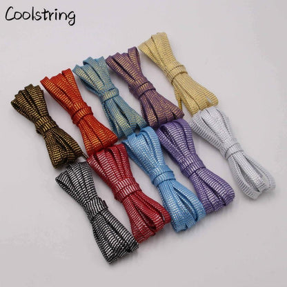 Cool 0.7cm Two Colors Mixed Shiny Gold And Silver Thread Sport Sneakers Flat Shoelaces Bootlaces