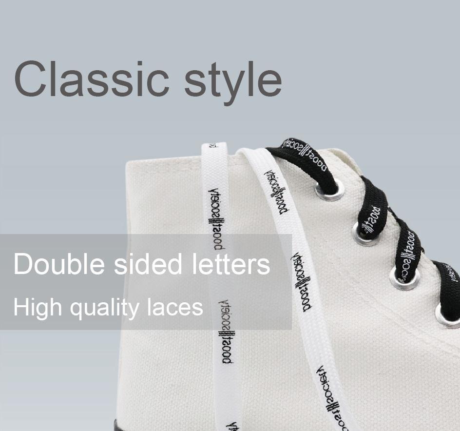 7MM  "boos society" Letter Silk Printing White Black Shoelaces изи буст кроссовки Flat Ropes Easy