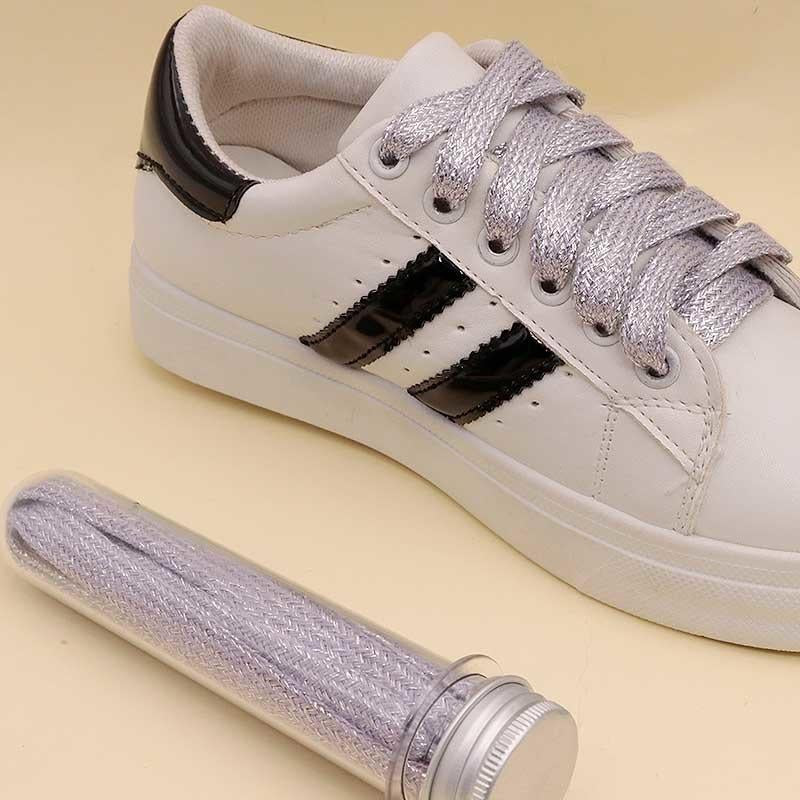 Flat Type Top Metallic Polyester Shoelaces Men Women's Shoe Sneaker 2021 Golden Black Sliver Top