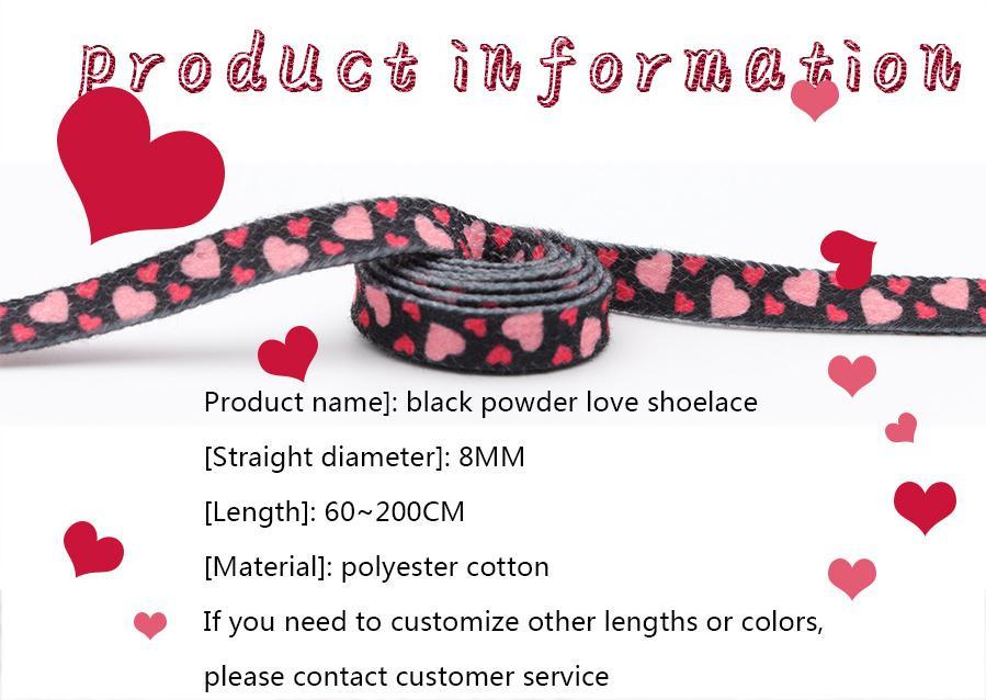 Top Quality Shoelaces Accessories 8MM Flat Pink Girl Lovers Heart Heat Transfer Printing Women