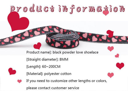Top Quality Shoelaces Accessories 8MM Flat Pink Girl Lovers Heart Heat Transfer Printing Women