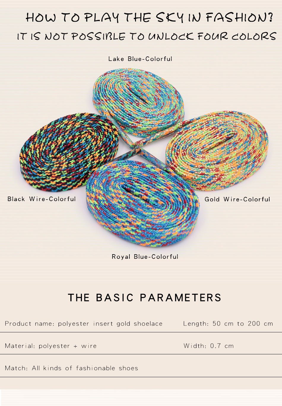 7MM Metallic Yarn Colorful Laces Black Blue Yellow Polyester Shoelaces Sneaker Boot Canvas Trendy