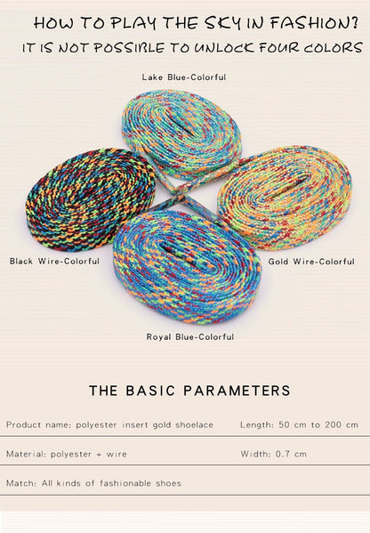 7MM Metallic Yarn Colorful Laces Black Blue Yellow Polyester Shoelaces Sneaker Boot Canvas Trendy